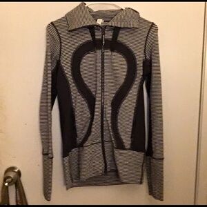 lululemon athletica Women's Black and White Striped Hooded Utility Jacket